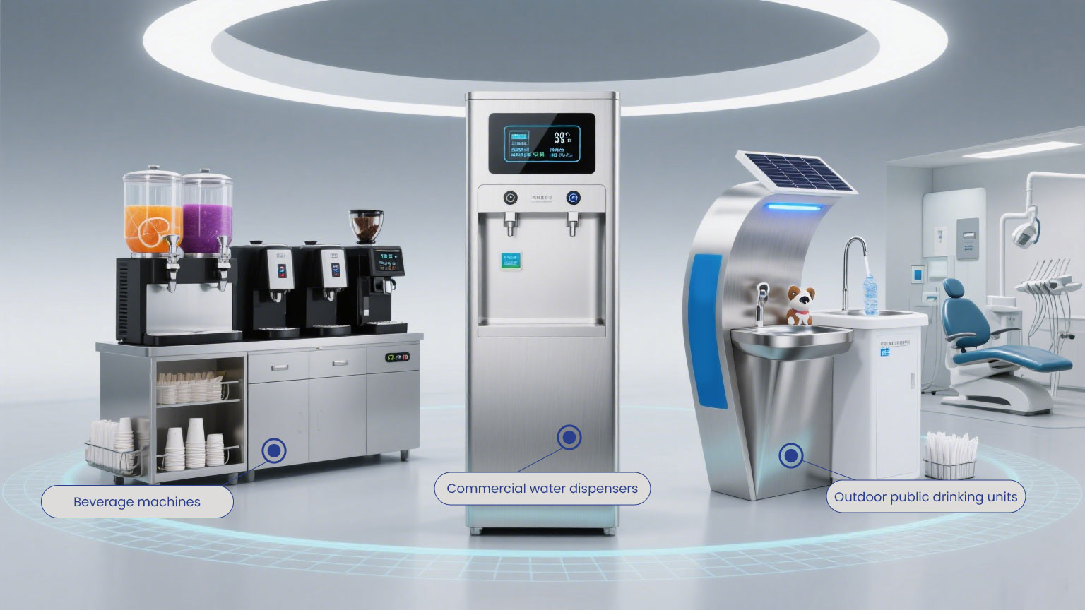 99.999% UV Water Treatment for Restaurants and Hotels UV water treatment applications in commercial water dispensers with 99.999% sterilization
