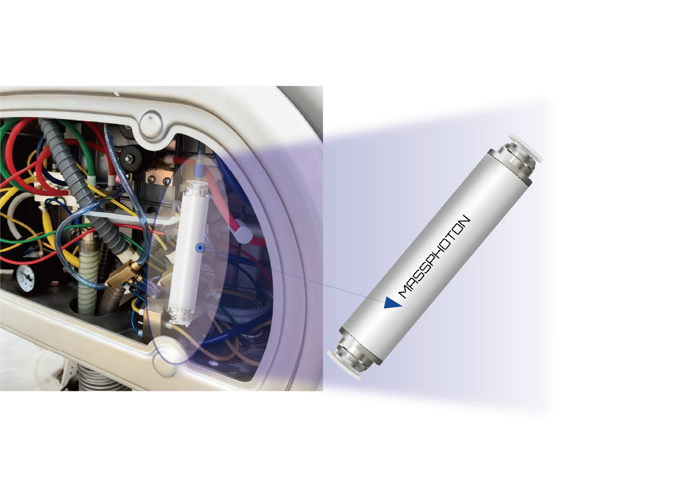 UV Sterilization Unit integrated into dental chair waterline system