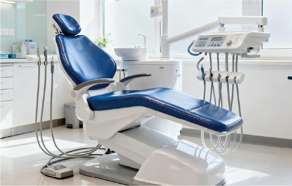 Dentist performing a procedure with sterile water from a UV-disinfected system