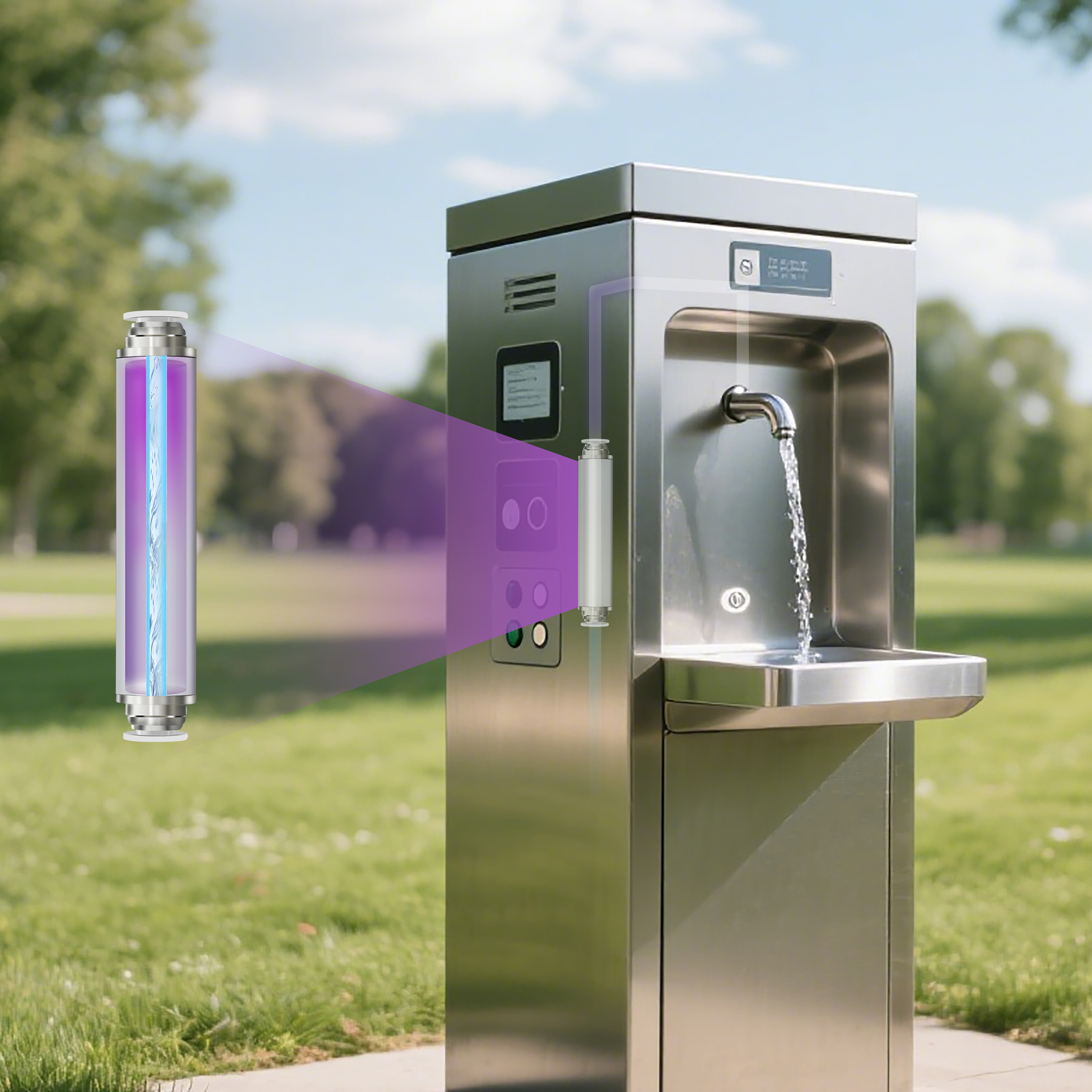 Sterile-grade public water dispenser with integrated UV-C disinfection system