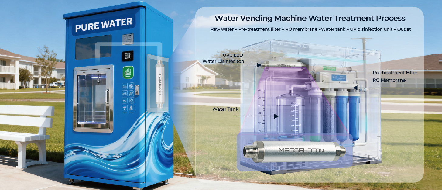 Modular UV system for water vending machines and commercial dispensers