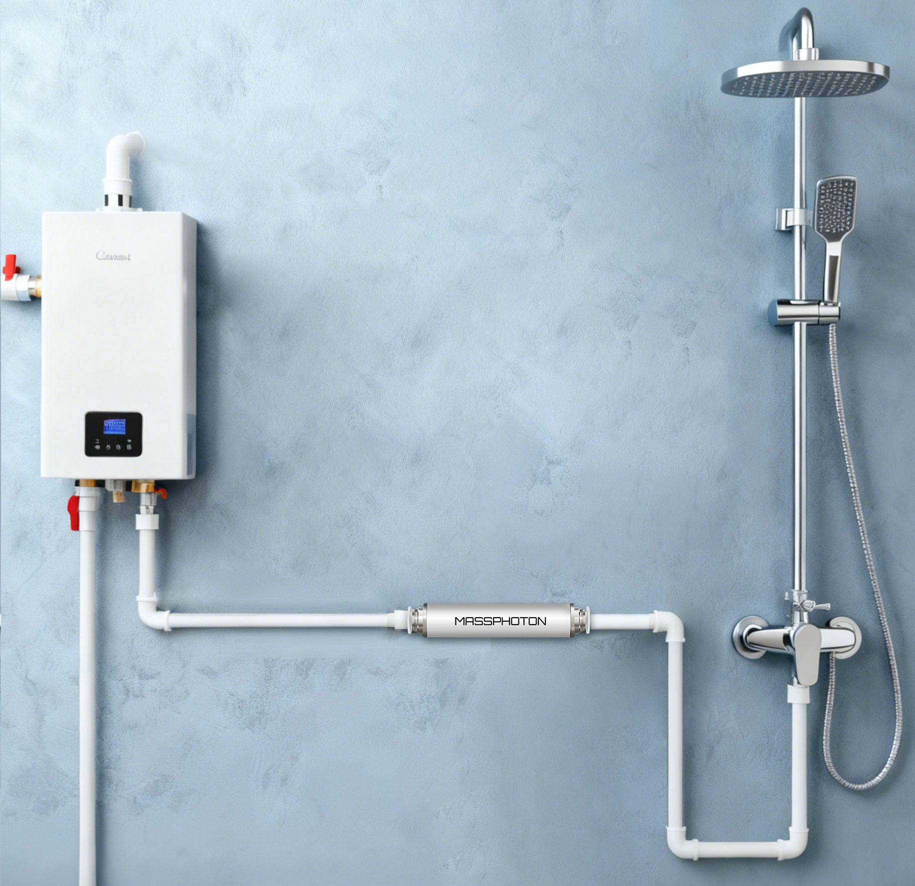 How a UV-C Shower Disinfection System Works Diagram