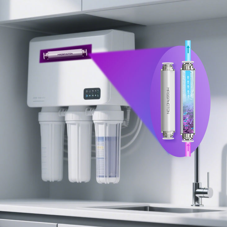 UV sterilization module integrated with RO system and faucet for final barrier protection