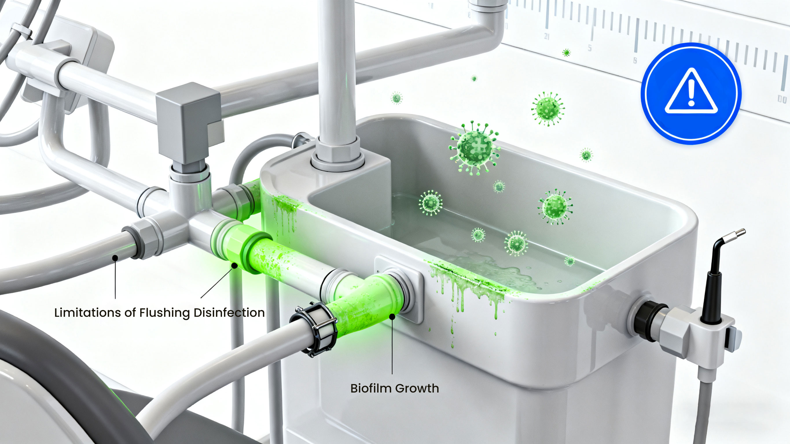 UV-C light destroying bacteria and biofilm in dental water